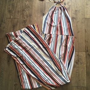 Cute stripe jumpsuit ties at the top